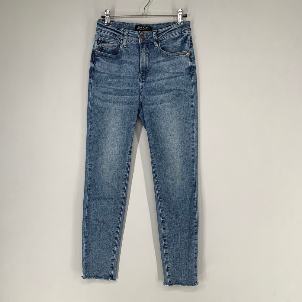 Judy Blue Women Jeans 25 Blue Denim Relaxed Fit Crop Skinny Fray Hem 26.5"